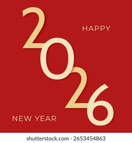 Happy New Year 2026 greeting card, congratulations with numbers 2026 on a red background