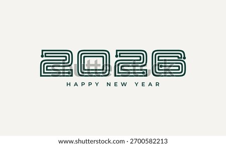 Happy new year 2026 greeting card with modern circuit board style numbers. digital design for future celebrations and technology themes. Vector Happy new year 2026 design. 2026 logo text design.