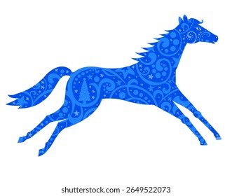 Happy new year 2026! Year of horse. Art design celebrate party invitation template. Fantasy magical mystic horse tattoo. Product design, merchandise, sticker, t shirt print.Vector Illustration 