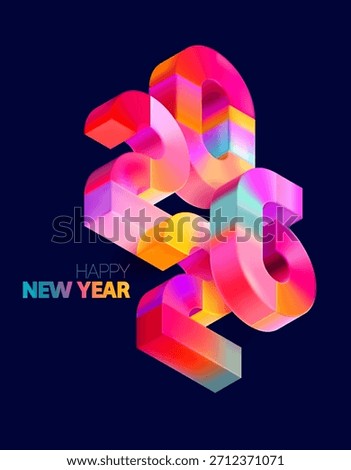 Happy New Year 2026. Isometric colorful numbering design. Bright color numbers on dark background.