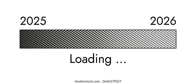 Happy New Year 2026 is loading. Coming new year 2026. Loading bar concept. Progress bar graphic showing loading from 2025 to 2026. Vector design