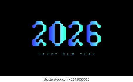Happy New Year 2026 logo, text effect of metaball, connected dots pattern in vibrant color. Vector design template for post new year 2026, celebration, greeting card, invitation, calendar concept.

