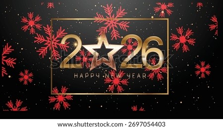 Happy New Year 2026 Logotype Bundle ,Calligraphy, Icons Celebration Design, Modern 2026 Happy New Year Template , Elegant Gold , Black Party Background