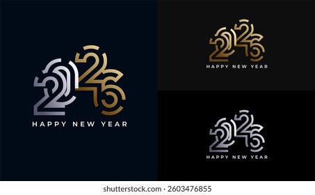 Happy New Year 2026 minimalist geometric shapes in gold and silver. celebration, greeting card, invitation, calendar concept. Design template post new year 2026.