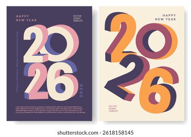 Happy New Year 2026 modern trendy poster set with numbers. Creative concept of banner, cover for calendar. Design template with typography