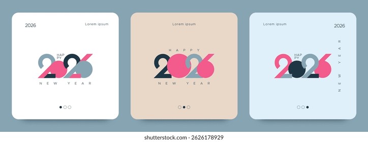 Feliz año Nuevo 2026 con un moderno diseño de números. Diseño de estilo minimalista para signos y símbolos, también para Web e impresión