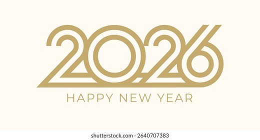 Happy New Year 2026 modern text vector design. 2026 number in luxury gold color. Vector design template for New Year card, cover, poster, calendar

