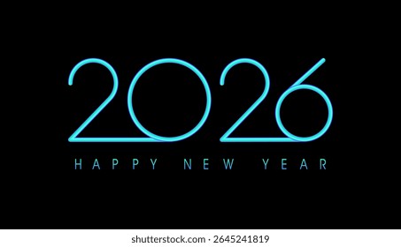 Happy New Year 2026 neon numbers. 2026 typography logo modern text vector design. Happy New Year 2026 business template for banner, greeting card or calendar cover.