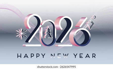 Happy New Year 2026 number in retro futuristic style banner web, invite posters, template, Layout, greeting card, background 