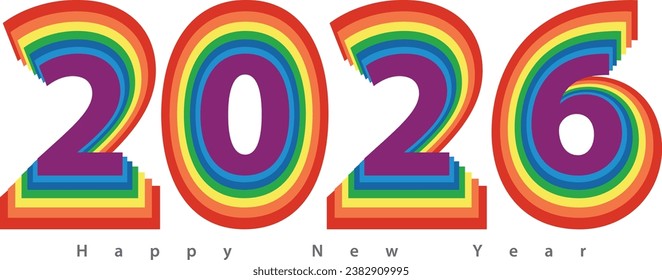 feliz año nuevo 2026 en color de orgullo, ilustración vectorial 2026, aislado en fondo blanco.