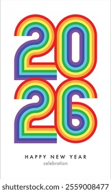 happy new year 2026 rainbow color stripes with white color background. happy new year 2026 text design. the template of business diary for 2026 happy new year.