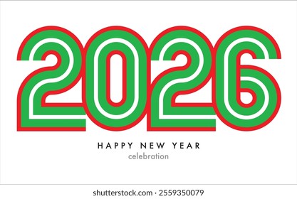 happy new year 2026 red green stripes color with white color background. happy new year 2026 text design. the template of business diary for 2026 happy new year.