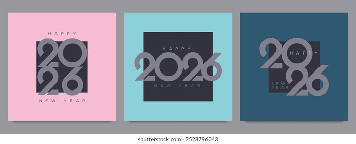 Happy new year 2026. Set of 2026 new year square template for calendar, cover, card and media post. 2026 typography logo