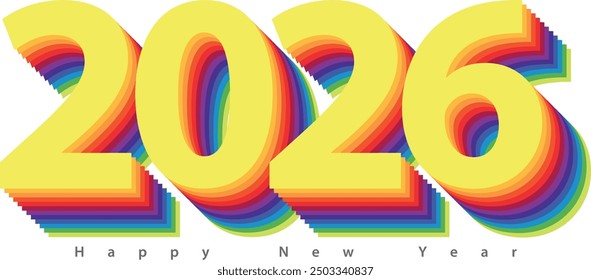 happy new year 2026 with shadow of twelve color wheel, 2026 vector illustration, isolated on white background.