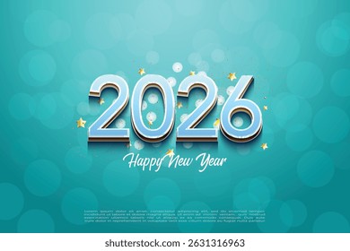 Frohes neues Jahr 2026. Mit einfachen Zahlen und schönen Farben auf transparentem Blasenhintergrund. Einfaches und schönes Vektordesign 2026.