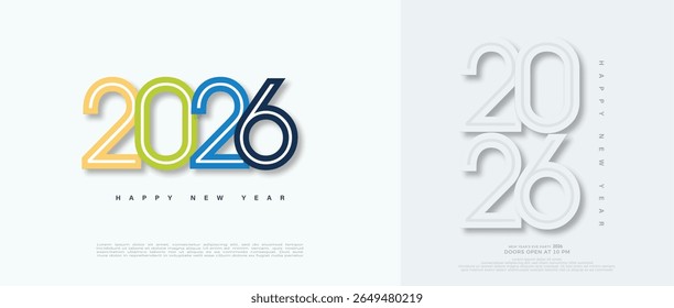 Happy new year 2026. Simple celebration number design. New year 2026 vector premium design.