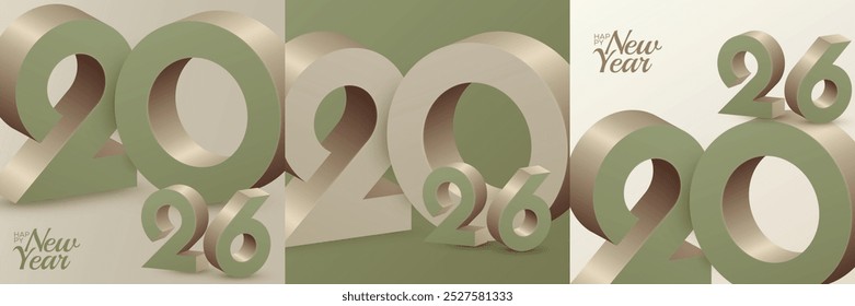 Happy new year 2026 square template with 3D number and cool colour. 2026 new year greetings