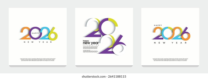 Happy new year 2026 square template with rare 2D numbers. The concept of numbers with neat cuts and color combinations for the new year 2026.