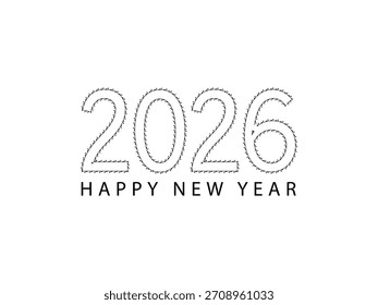 Happy New Year 2026 String Lights Vector Typography. Glowing Outline Numbers with Festive LED Dots for Winter Holiday Decoration, Minimalist Banner, and Cozy Invitation.