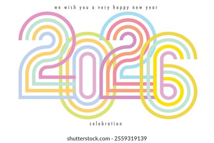 happy new year 2026 stripes color with white color background. happy new year 2026 text design. the template of business diary for 2026 happy new year.