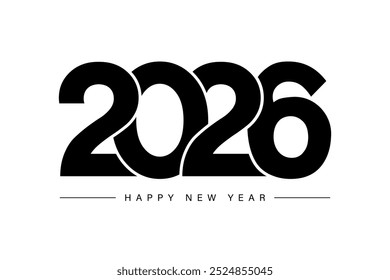 Feliz año Nuevo 2026 diseño de texto. Portada del diario de empresa para 2026 con deseos. Plantilla de diseño de folleto, tarjeta, Anuncio. Ilustración vectorial. Aislado sobre fondo blanco.