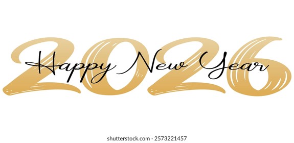 Happy New Year 2026 text vector illustration. Merry Christmas and New Year card, calendar, poster, banner or greeting card for new 2026 Happy New Year typography design template.