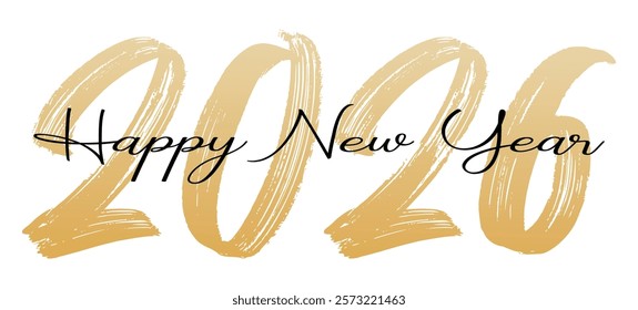 Happy New Year 2026 text vector illustration. Merry Christmas and New Year card, calendar, poster, banner or greeting card for new 2026 Happy New Year typography design template.