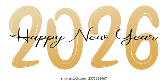 Happy New Year 2026 text vector illustration. Merry Christmas and New Year card, calendar, poster, banner or greeting card for new 2026 Happy New Year typography design template.