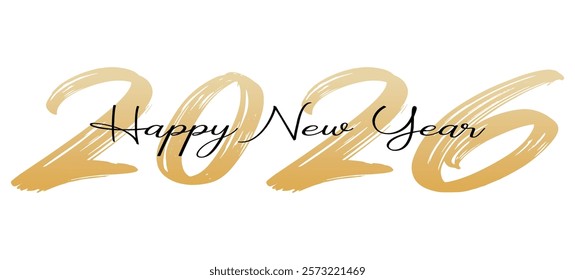 Happy New Year 2026 text vector illustration. Merry Christmas and New Year card, calendar, poster, banner or greeting card for new 2026 Happy New Year typography design template.