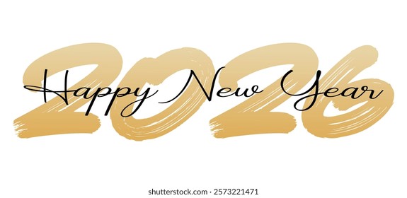 Happy New Year 2026 text vector illustration. Merry Christmas and New Year card, calendar, poster, banner or greeting card for new 2026 Happy New Year typography design template.