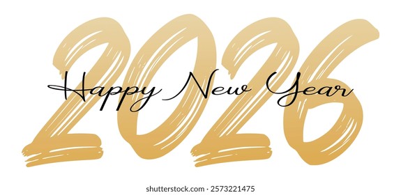 Happy New Year 2026 text vector illustration. Merry Christmas and New Year card, calendar, poster, banner or greeting card for new 2026 Happy New Year typography design template.