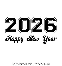 Happy New Year 2026 text design. Cover of business diary for 2026 with wishes. Brochure design template, card, banner. Vector illustration. Isolated on white background.