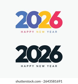 Happy New Year 2026 text design. Cover of business diary for 2026 with wishes. Brochure design template, card, banner.