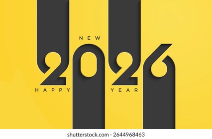 Happy New Year 2026 text design. Business diary cover for 2026 with wishes. Brochure, card, banner design template. Vector illustration. Isolated on yellow background.