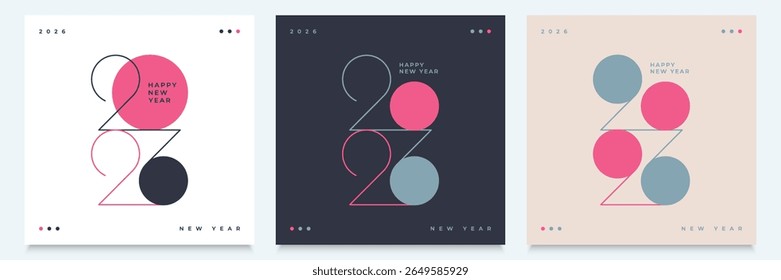 Feliz Ano Novo 2026 texto com números modernos elegantes em estilo minimalista. Adequado para web, impressão e sinalização de feriado.