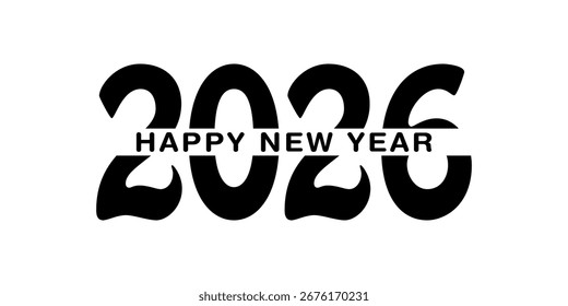 Feliz ano novo 2026 design de texto para ilustração vetorial de modelo de cartão de banner.