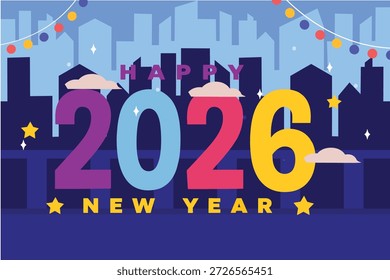 Feliz Ano Novo 2026 design de texto. Capa de diário de negócios para 2026 com desejos. Folheto, cartão, modelo de design de banner. Ilustração vetorial.