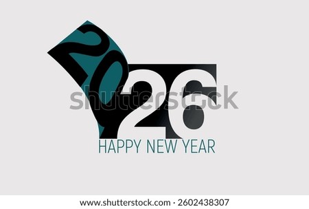 Happy New Year 2026 text design. Business diary cover for 2026 with wishes. Brochure design template, postcard, banner. Vector illustration. Isolated on white background.