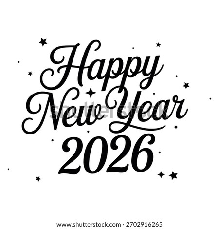 Happy new year 2026 text with stars isolated on