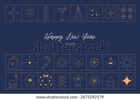 Happy New year 2026. Thin Line frame border poster template. Merry Christmas and Happy new year