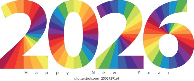 happy new year 2026 with twelve color wheel inside, 2026 vector illustration, isolated on white background.