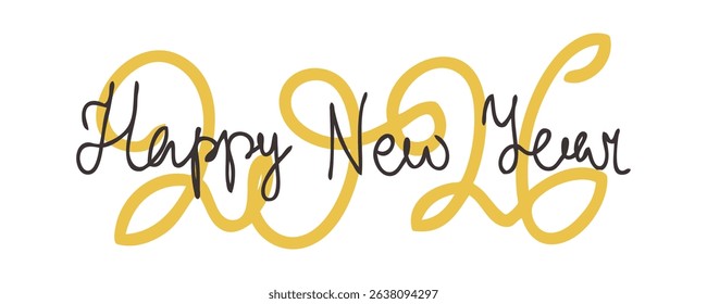 Happy New Year 2026 typography vector template. Handwritten logo text design with the gold number for greeting card or poster.


