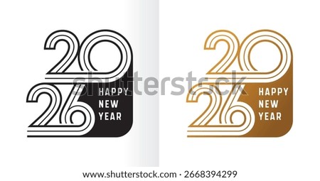 Happy New Year 2026 Typography Design in Gold and Black