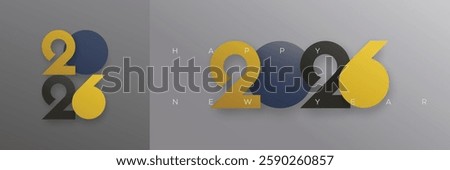 Happy New Year 2026 with unique number and modern grey color. Modern design number for cover 2026, calendar, symbol and social media post template