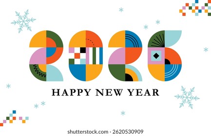 Happy new year 2026 vector illustration. Colorful design, trendy style, 2026 calendar