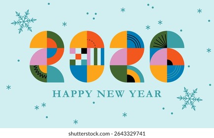 Happy new year 2026 vector illustration. Colorful design, trendy style, 2026 calendar