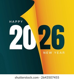 Happy new year 2026 vector illustration holiday social media post banner in page curl style