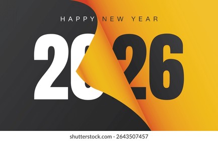 Happy new year 2026 vector illustration holiday banner in page curl style