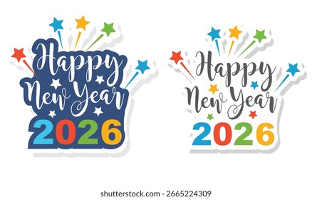 Feliz año Nuevo 2026, Vector, icono, pegatina.
