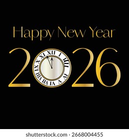 Feliz año Nuevo 2026 gráfico de Vector con reloj de cuenta regresiva